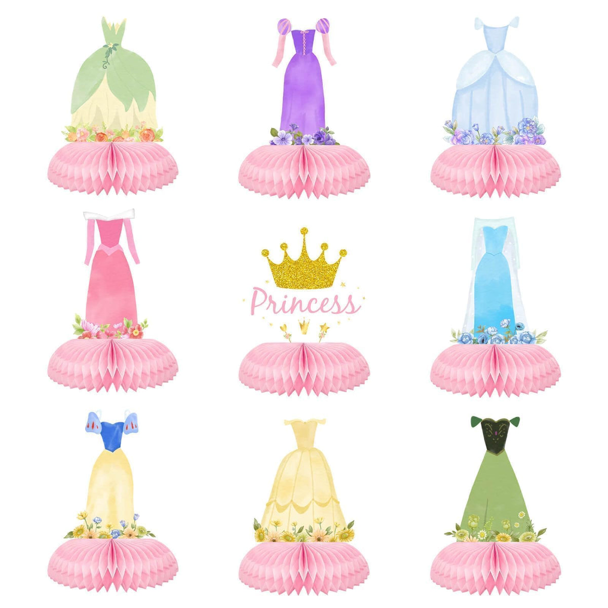 Tewess Princess Honeycomb Centerpieces – 9 Pcs Table Decor for Girl Birthday