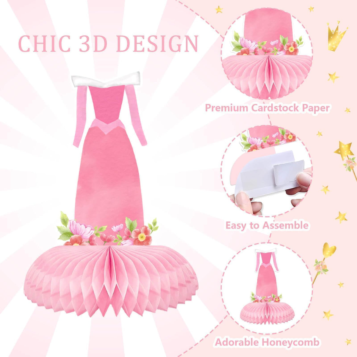 Tewess Princess Honeycomb Centerpieces – 9 Pcs Table Decor for Girl Birthday