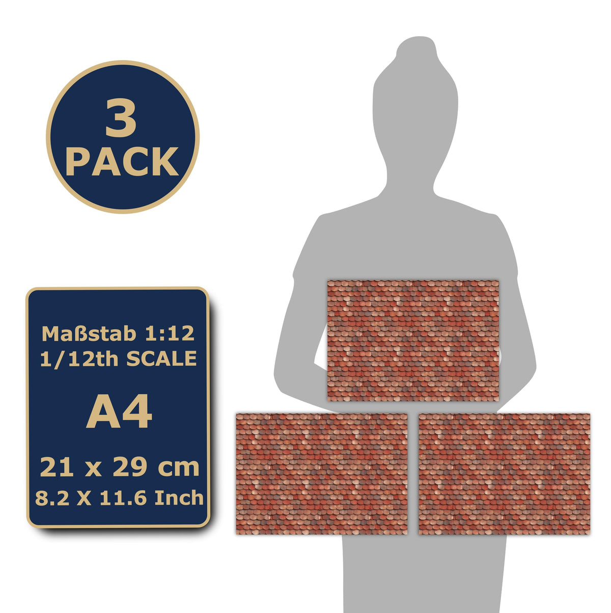 TexturKontor 3 Sheets Self-Adhesive Dollhouse Roof Tiles 1:12 – Clay