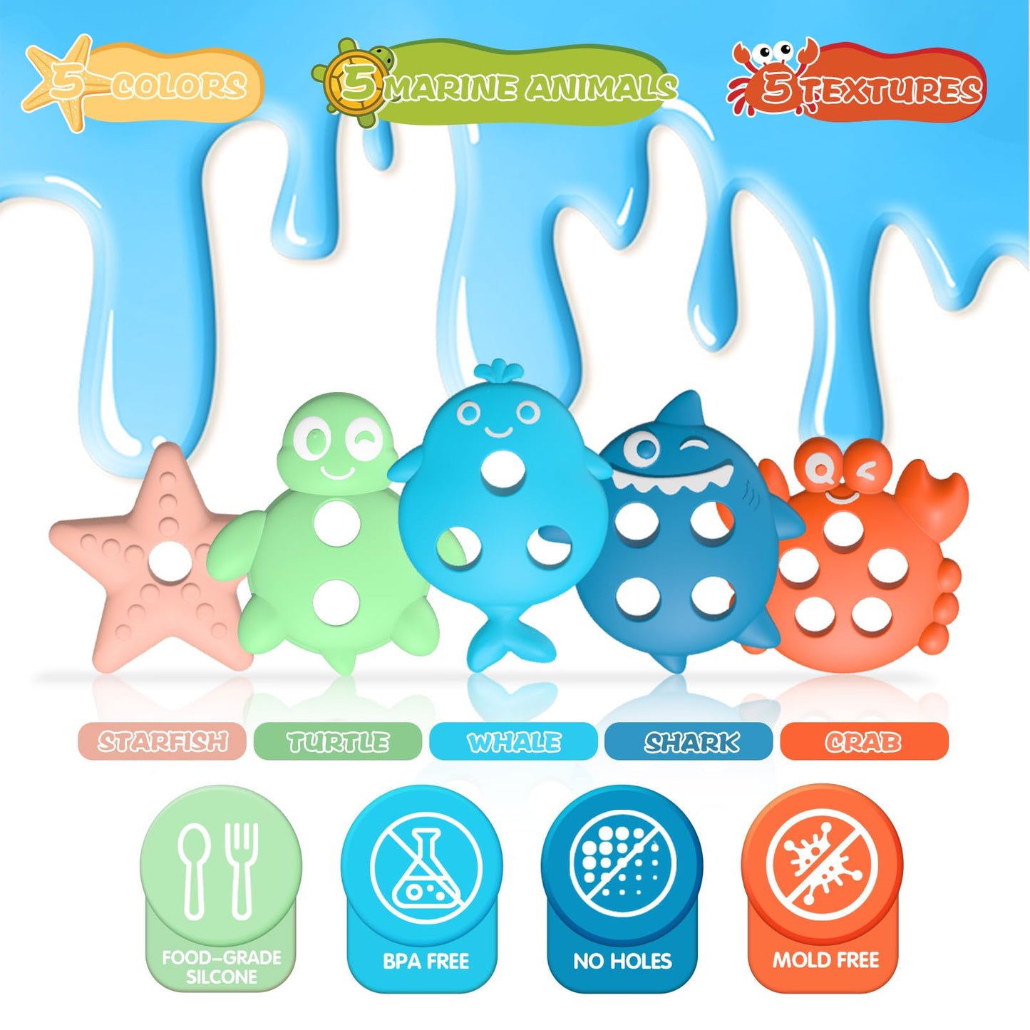 Texviko Baby Bath Toys – Premium Silicone Mold-Free Ocean Animals for Toddlers