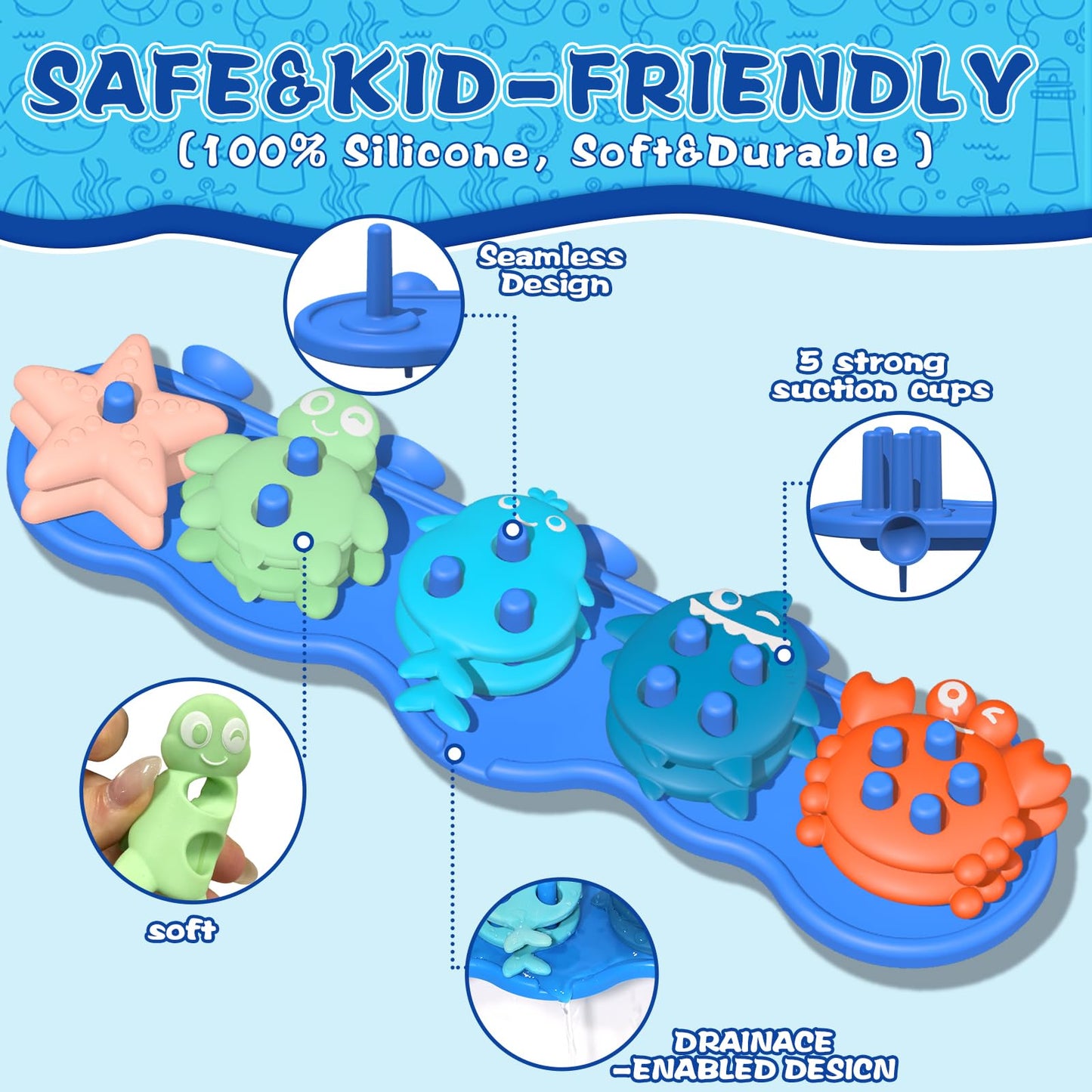 Texviko Baby Bath Toys – Premium Silicone Mold-Free Ocean Animals for Toddlers