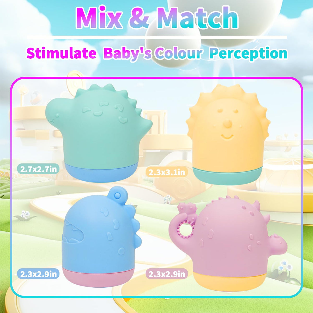 Texviko Baby Bath Toys – 13Pcs Silicone Mold-Free Dino & Sea Creature Set with Storage Bag