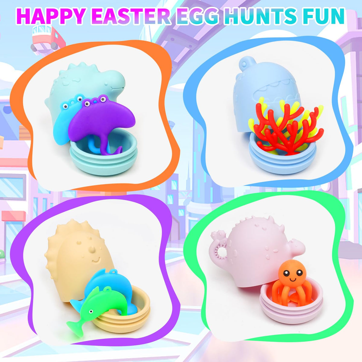 Texviko Baby Bath Toys – 13Pcs Silicone Mold-Free Dino & Sea Creature Set with Storage Bag
