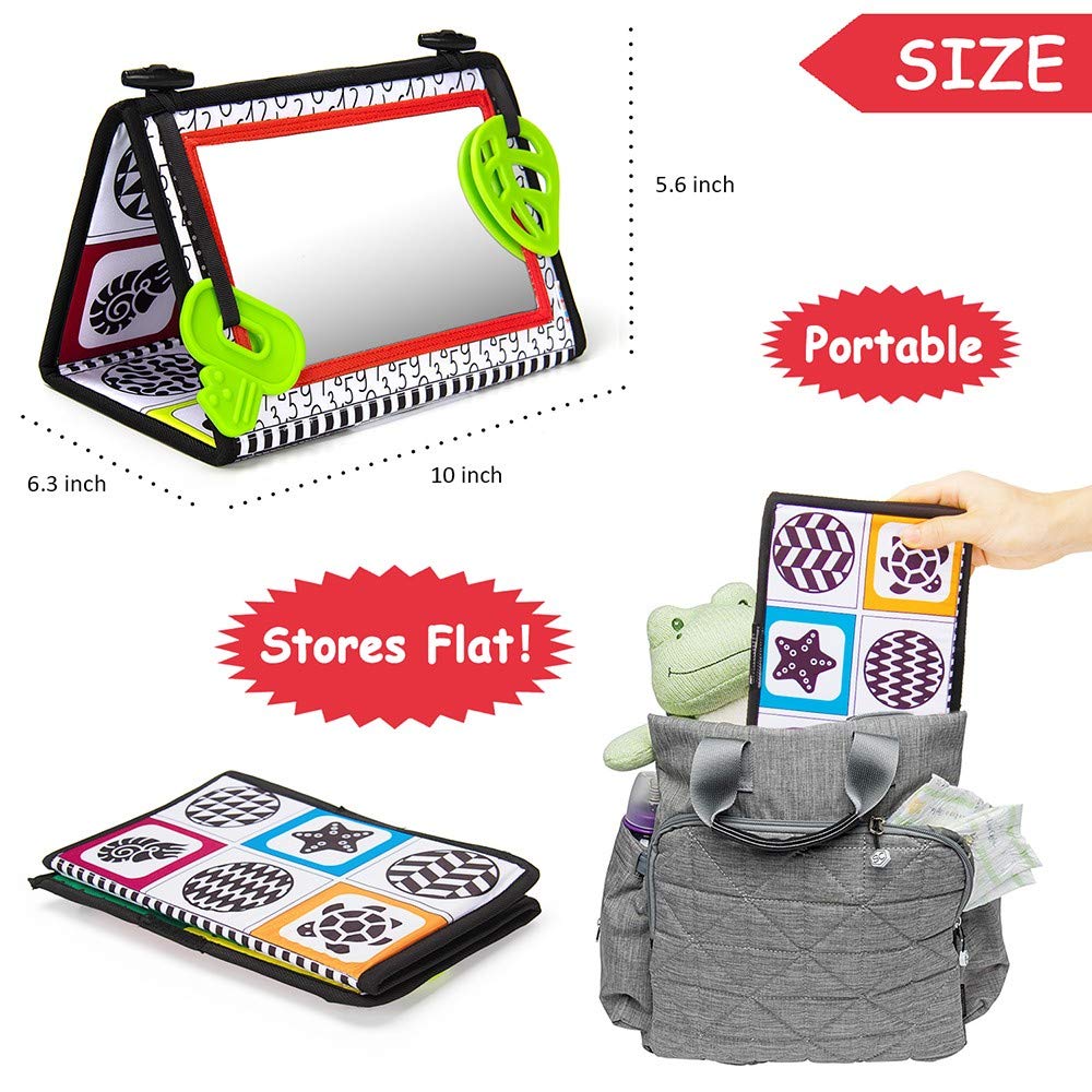 teytoy Tummy Time Baby Mirror Toys with Teethers – Black & White High-Contrast Floor Toys for 0-6 Months