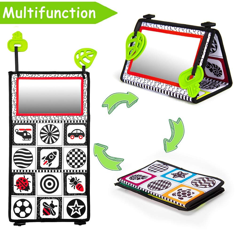 teytoy Tummy Time Baby Mirror Toys with Teethers – Black & White High-Contrast Floor Toys for 0-6 Months