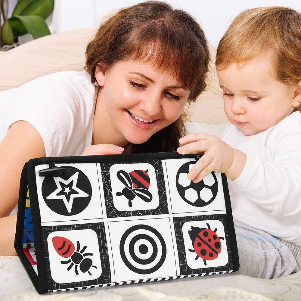 teytoy Tummy Time Baby Mirror Toys with Teethers – Black & White High-Contrast Floor Toys for 0-6 Months