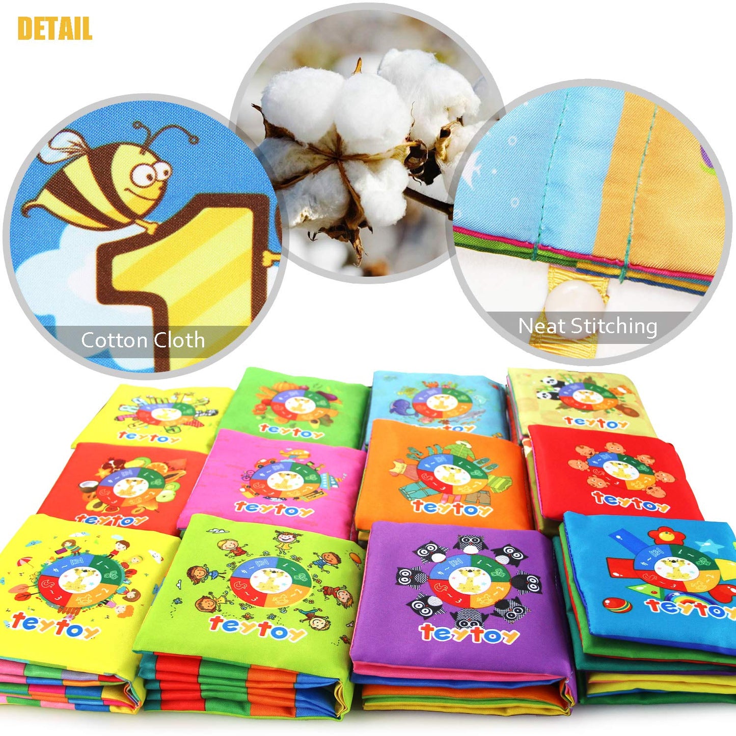 teytoy My First Soft Book — Nontoxic Fabric Baby Cloth Books (Pack of 12)