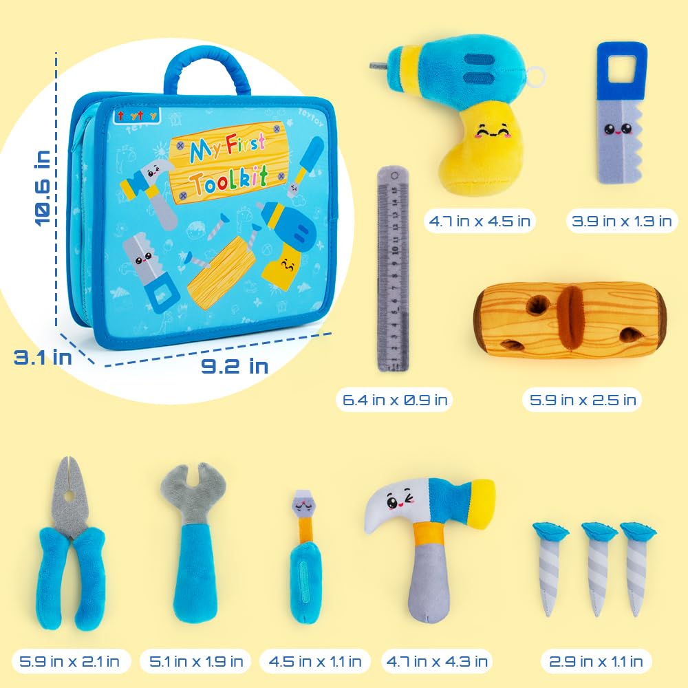 teytoy My First Toolbox Playset – Plush Baby Tool Set for Toddlers, Zippered Box, Montessori STEM