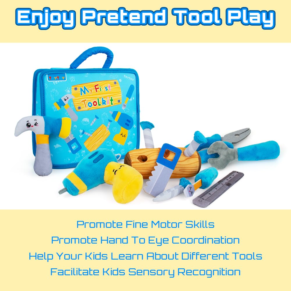 teytoy My First Toolbox Playset – Plush Baby Tool Set for Toddlers, Zippered Box, Montessori STEM