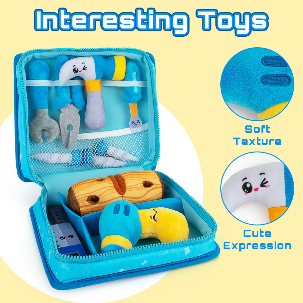 teytoy My First Toolbox Playset – Plush Baby Tool Set for Toddlers, Zippered Box, Montessori STEM