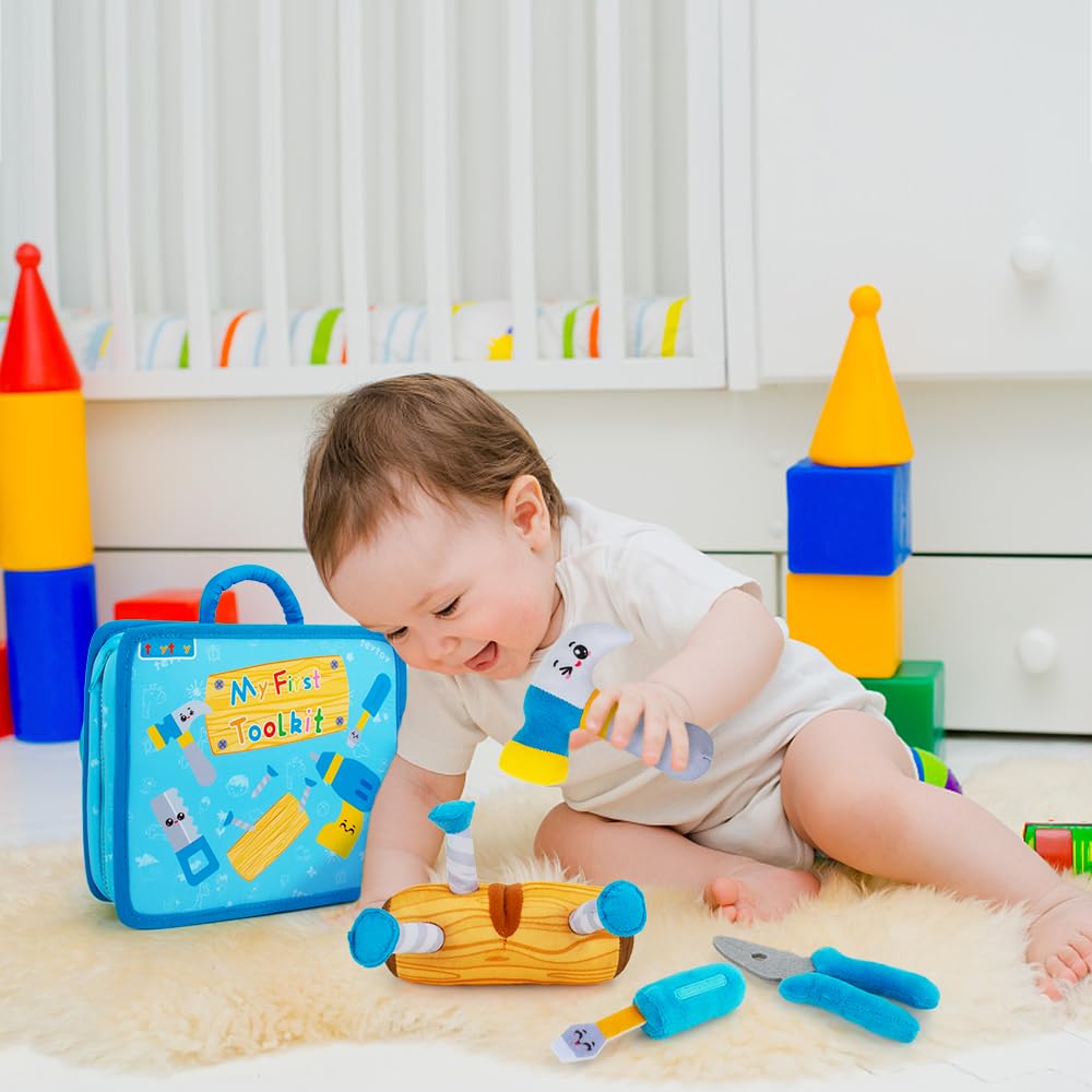 teytoy My First Toolbox Playset – Plush Baby Tool Set for Toddlers, Zippered Box, Montessori STEM