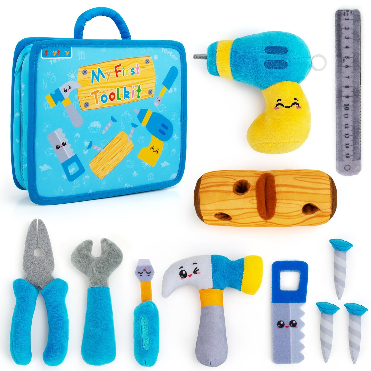teytoy My First Toolbox Playset – Plush Baby Tool Set for Toddlers, Zippered Box, Montessori STEM