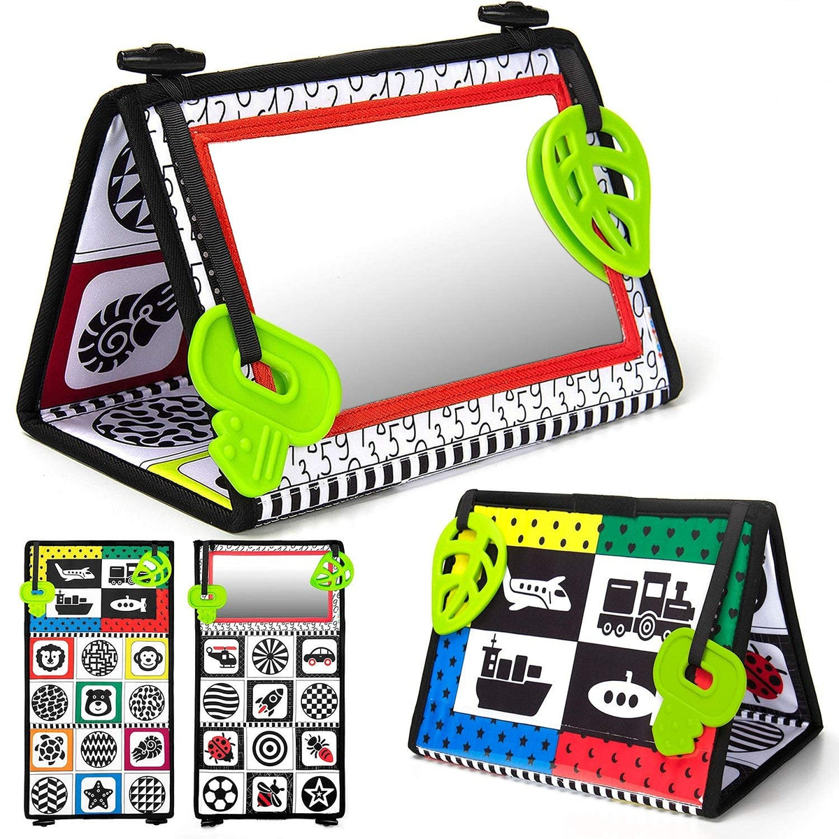 teytoy Tummy Time Baby Mirror Toys with Teethers – Black & White High-Contrast Floor Toys for 0-6 Months