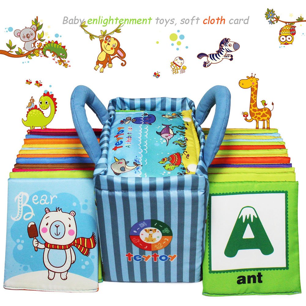TEYTOY Zoo Series: 26 Soft Alphabet Cards with Cloth Bag for 0+ Years