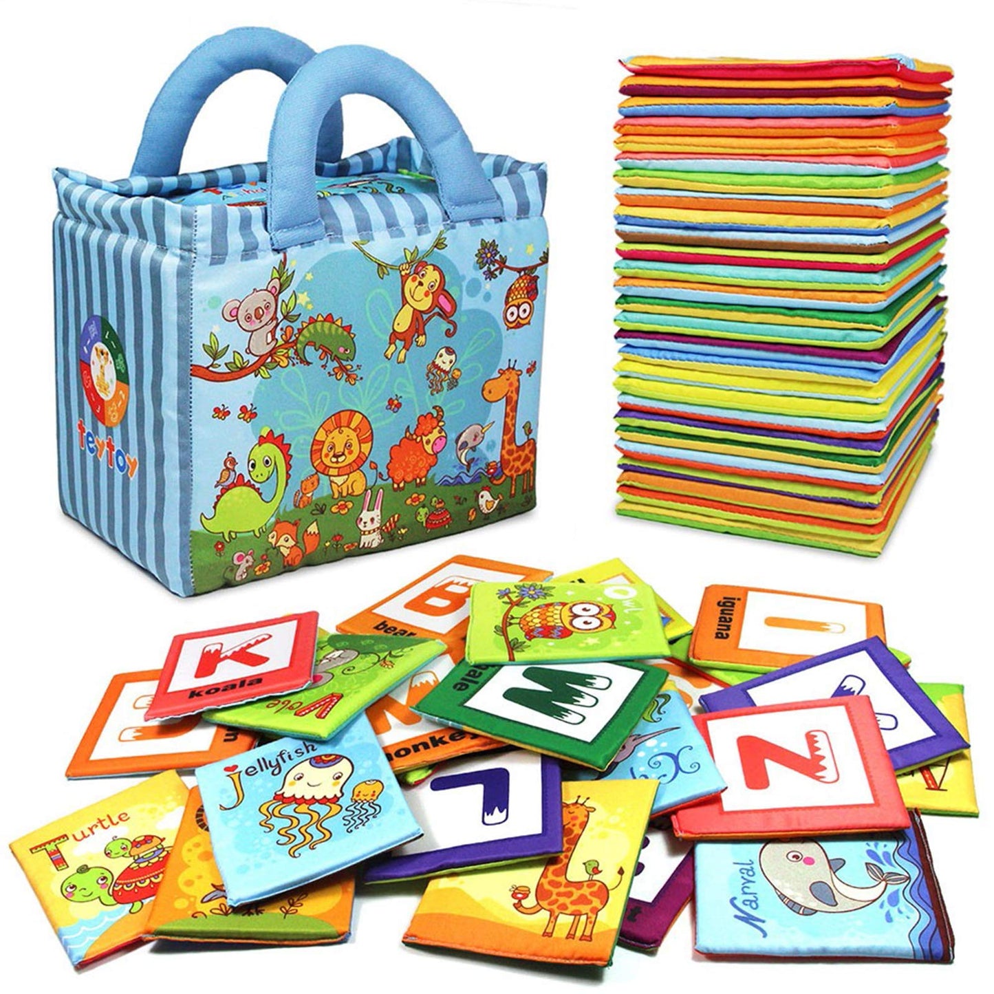 TEYTOY Zoo Series: 26 Soft Alphabet Cards with Cloth Bag for 0+ Years