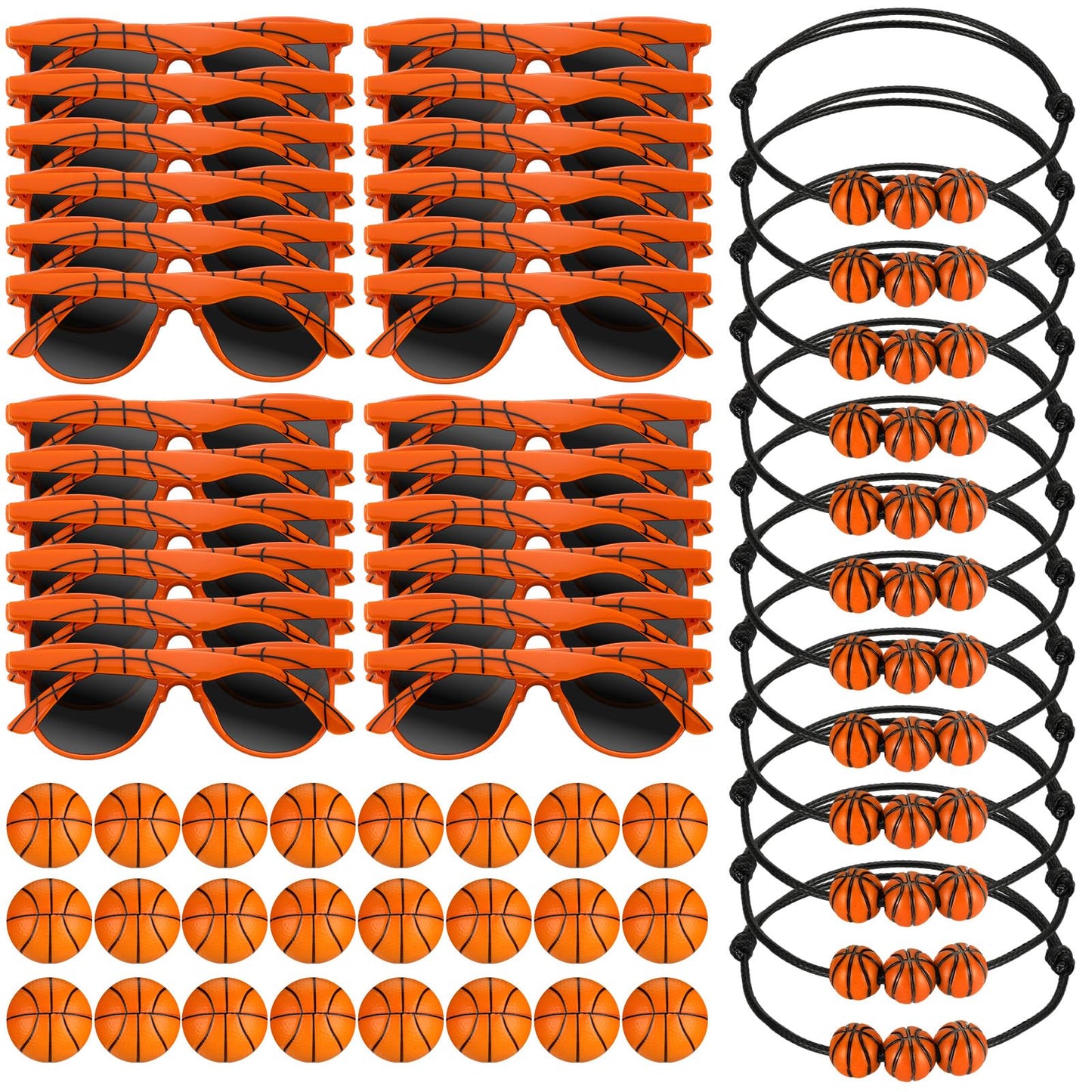 Teyva Daily 72 Pcs Basketball Senior Night Gifts Bundle — 24 Bracelets, 24 Stress Balls & 24 Glasses