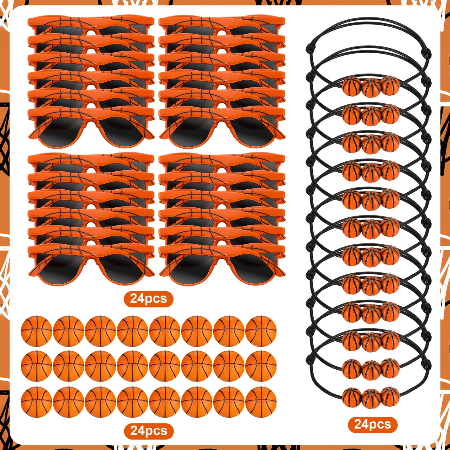 Teyva Daily 72 Pcs Basketball Senior Night Gifts Bundle — 24 Bracelets, 24 Stress Balls & 24 Glasses
