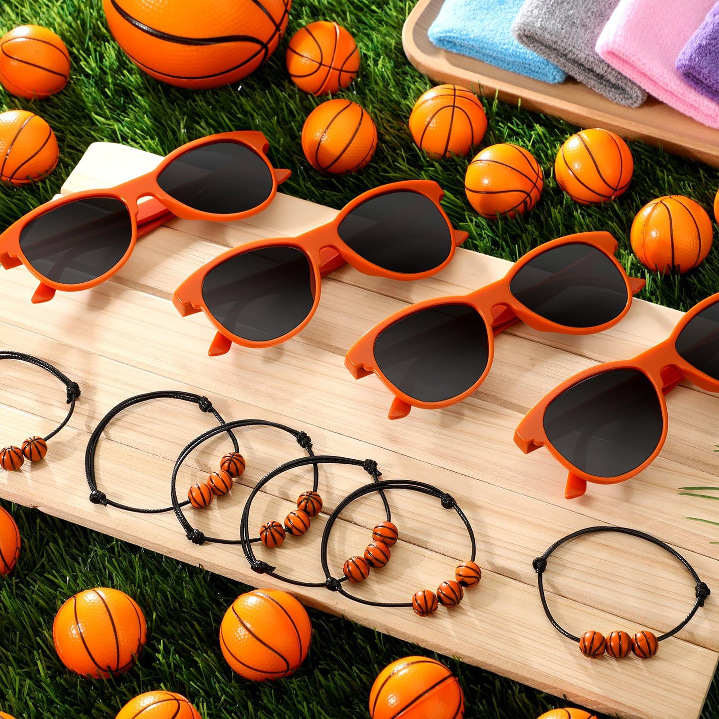 Teyva Daily 72 Pcs Basketball Senior Night Gifts Bundle — 24 Bracelets, 24 Stress Balls & 24 Glasses