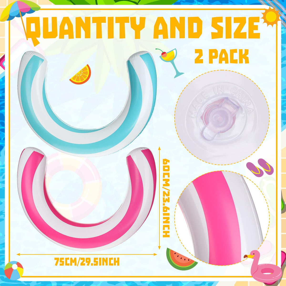 Teyva Daily 2-Pack Curved Inflatable Pool Noodles – 75 x 60 cm Lounge Floats
