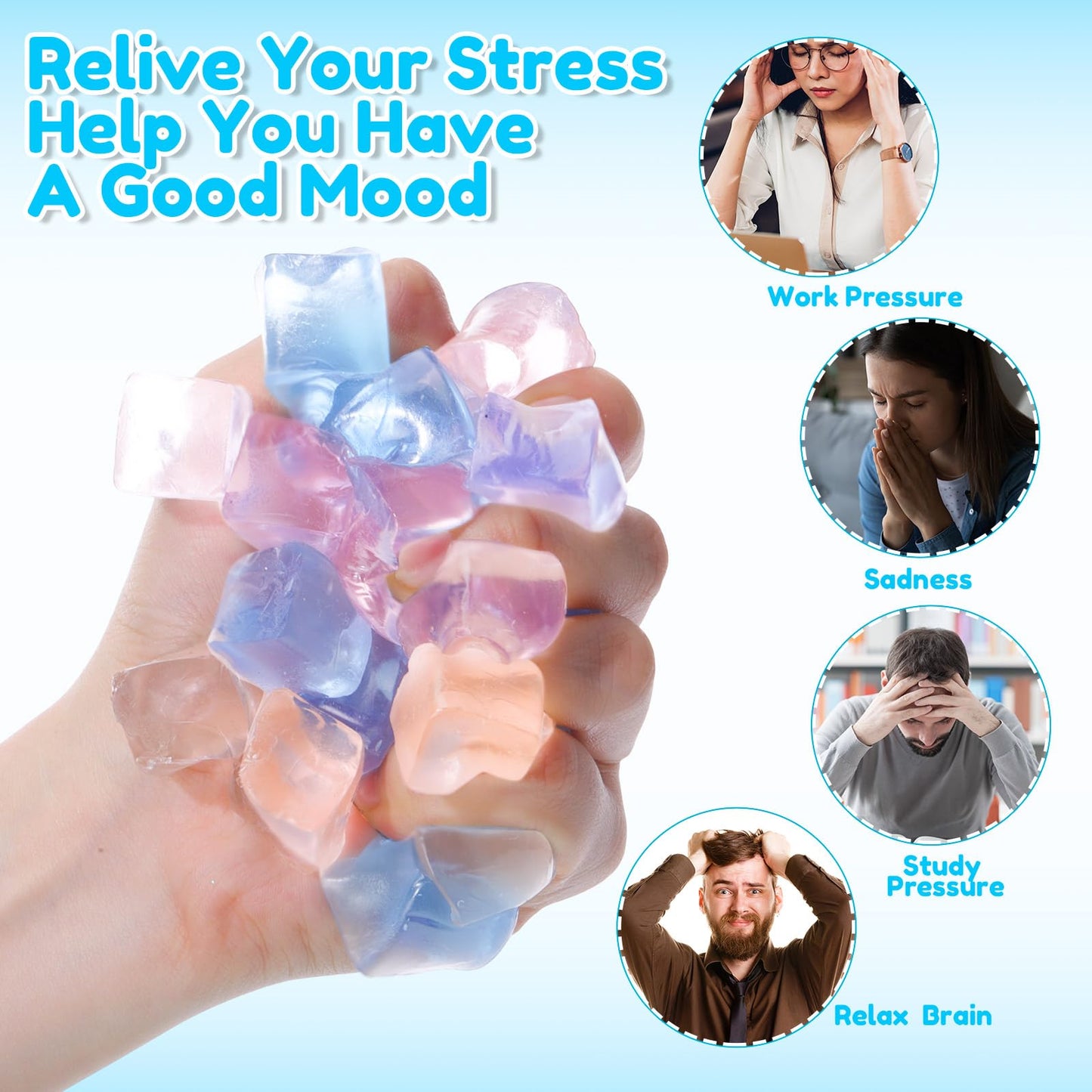 Teyva Daily 100 Pcs Mini Ice Cube Stress Balls – 4 Colors, Portable Squeeze Toys