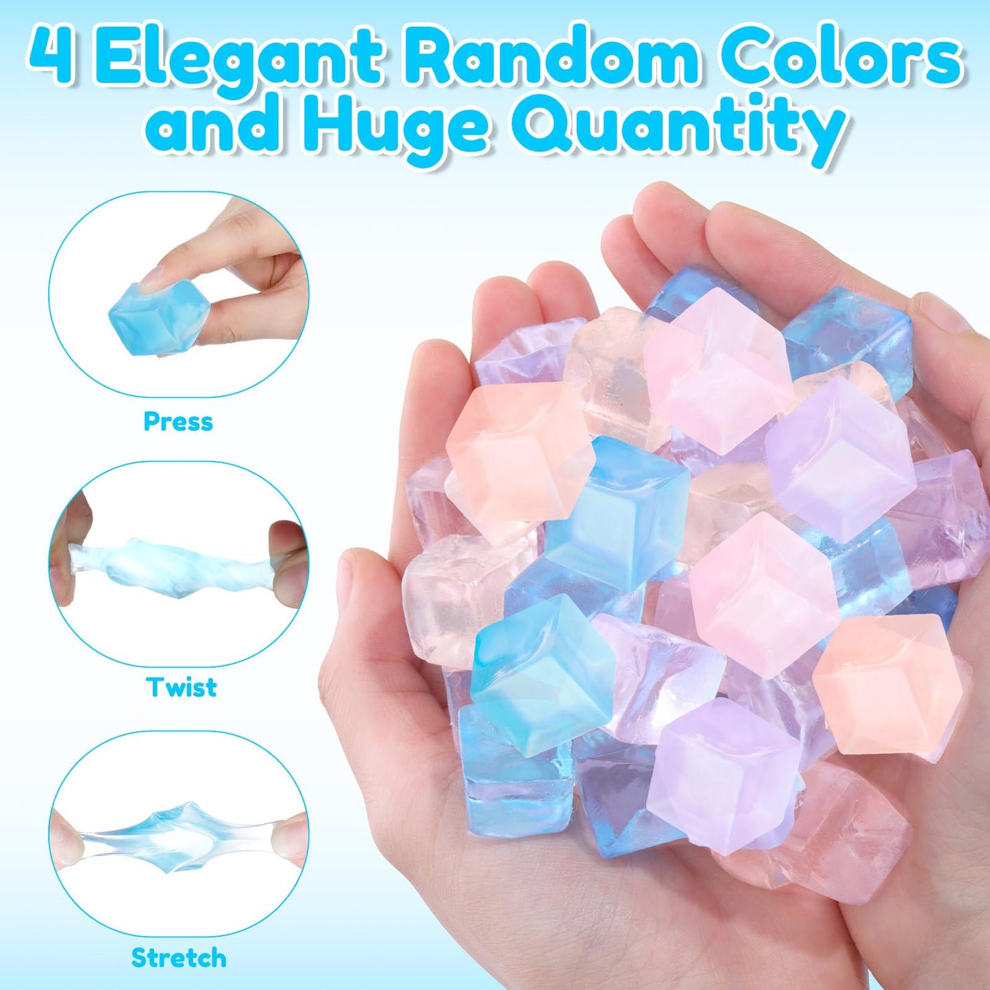 Teyva Daily 100 Pcs Mini Ice Cube Stress Balls – 4 Colors, Portable Squeeze Toys