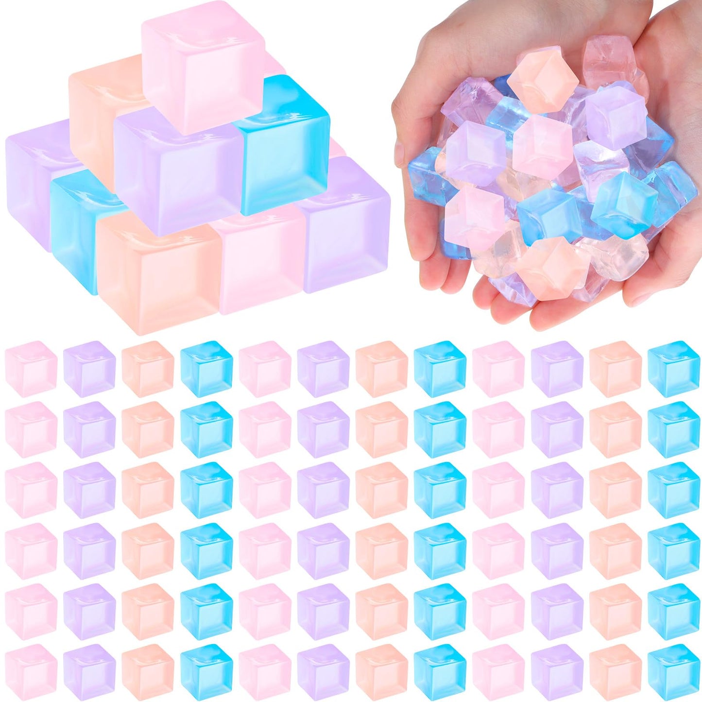 Teyva Daily 100 Pcs Mini Ice Cube Stress Balls – 4 Colors, Portable Squeeze Toys