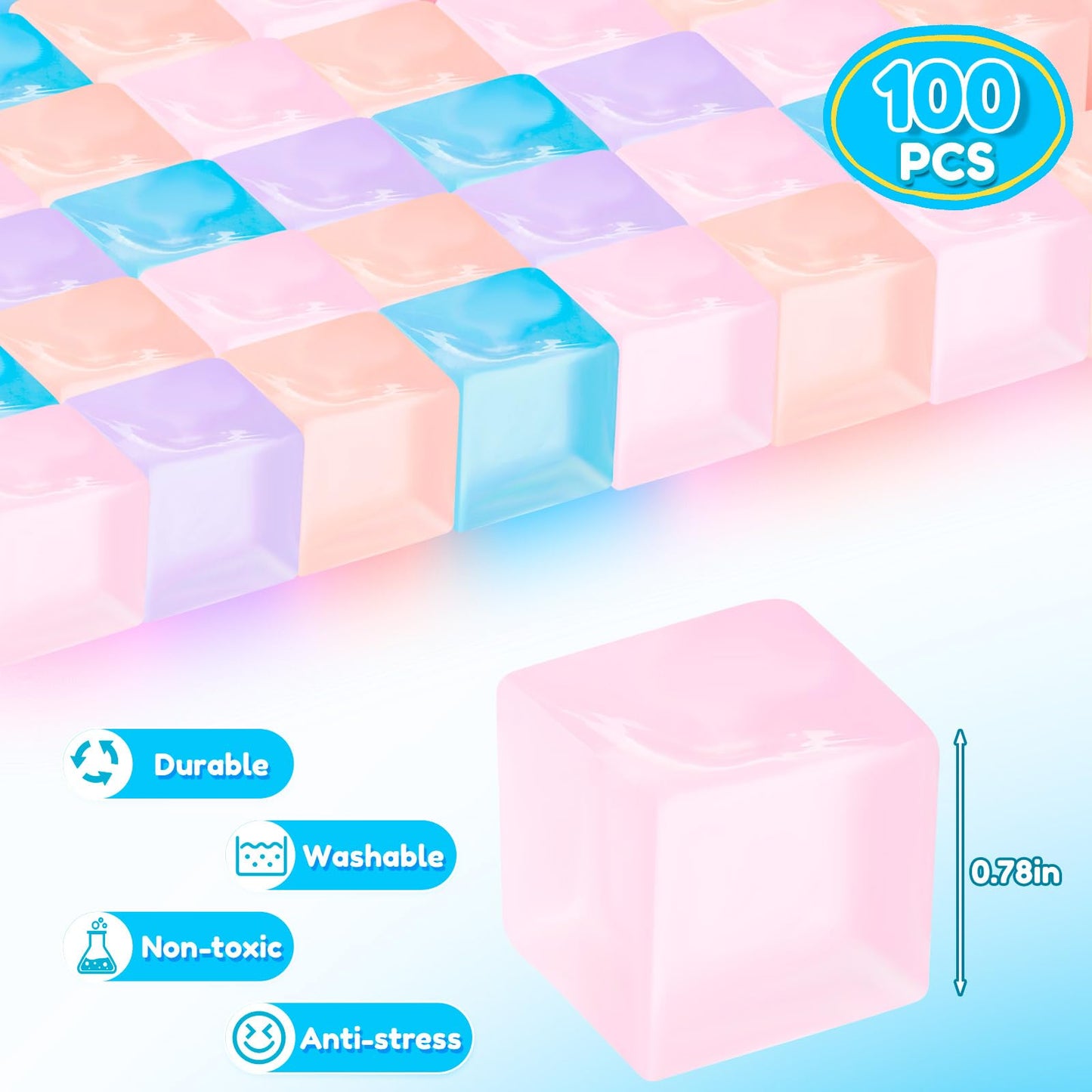 Teyva Daily 100 Pcs Mini Ice Cube Stress Balls – 4 Colors, Portable Squeeze Toys