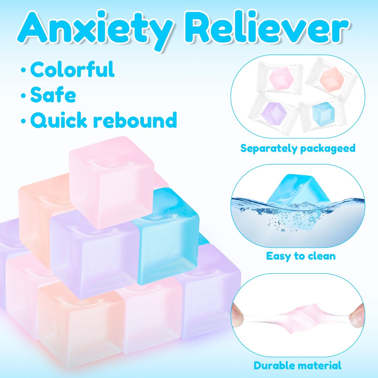 Teyva Daily 100 Pcs Mini Ice Cube Stress Balls – 4 Colors, Portable Squeeze Toys