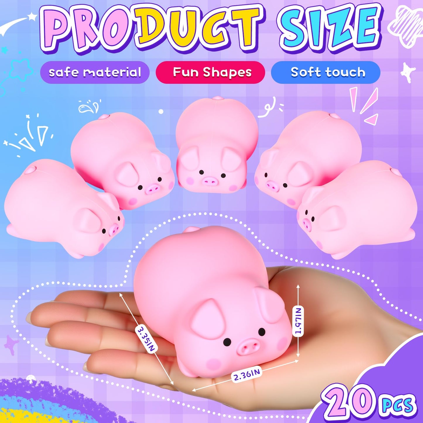Teyva Daily 20-Piece Pink Pig Squeeze – Stress Relief Balls, Office Fidget & Party Favors