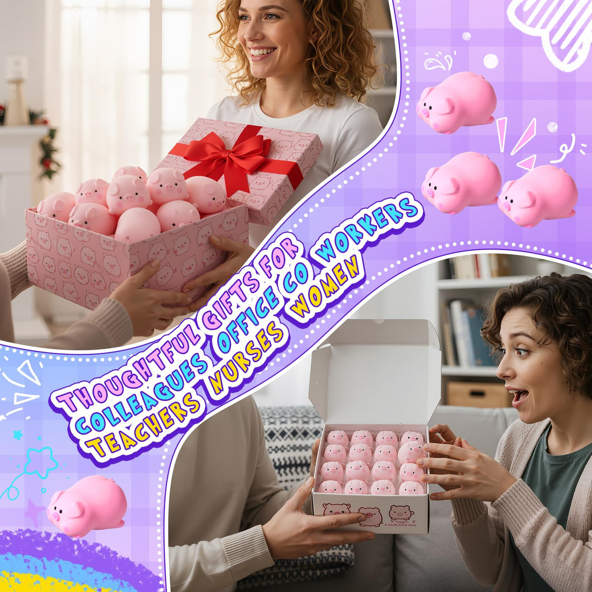 Teyva Daily 20-Piece Pink Pig Squeeze – Stress Relief Balls, Office Fidget & Party Favors