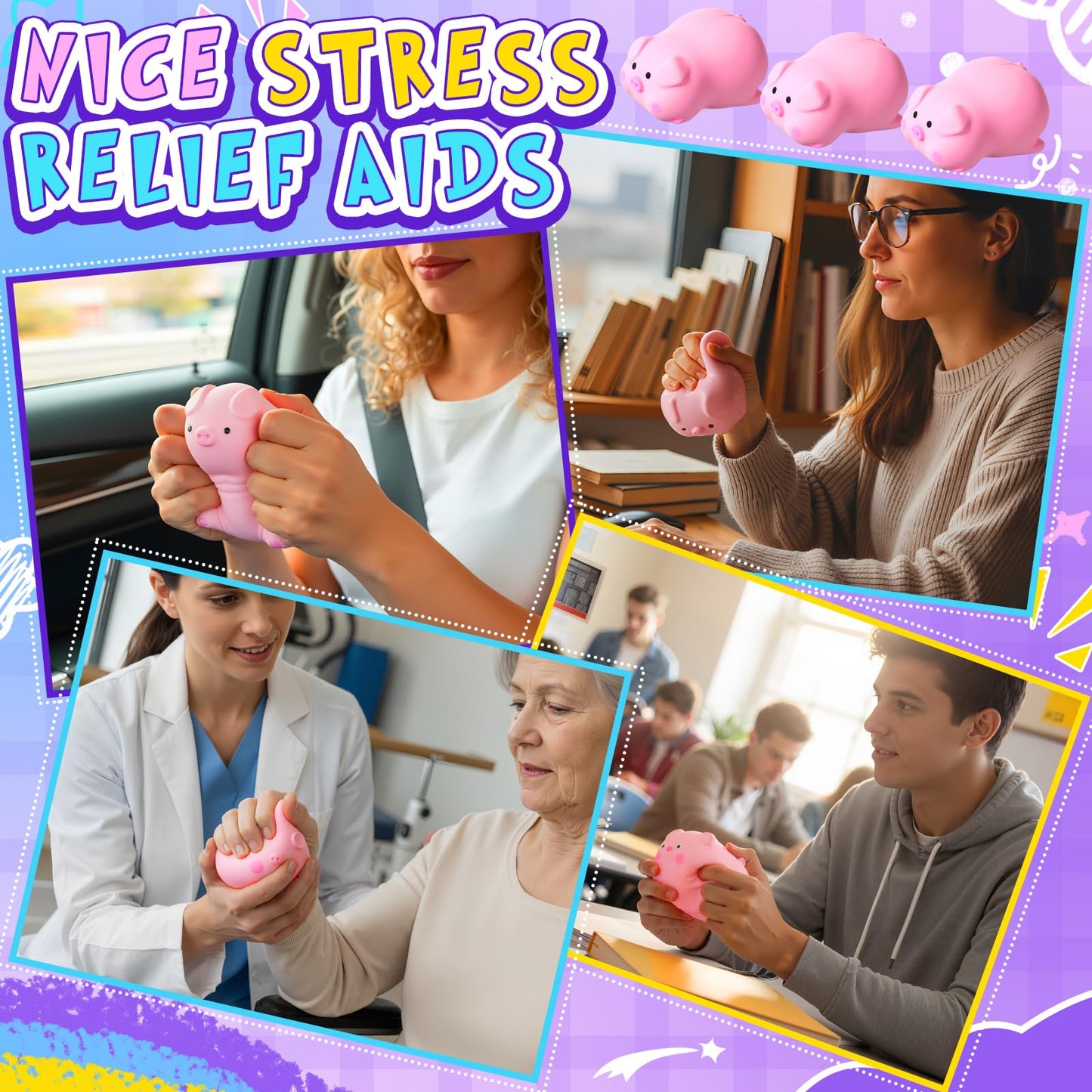 Teyva Daily 20-Piece Pink Pig Squeeze – Stress Relief Balls, Office Fidget & Party Favors