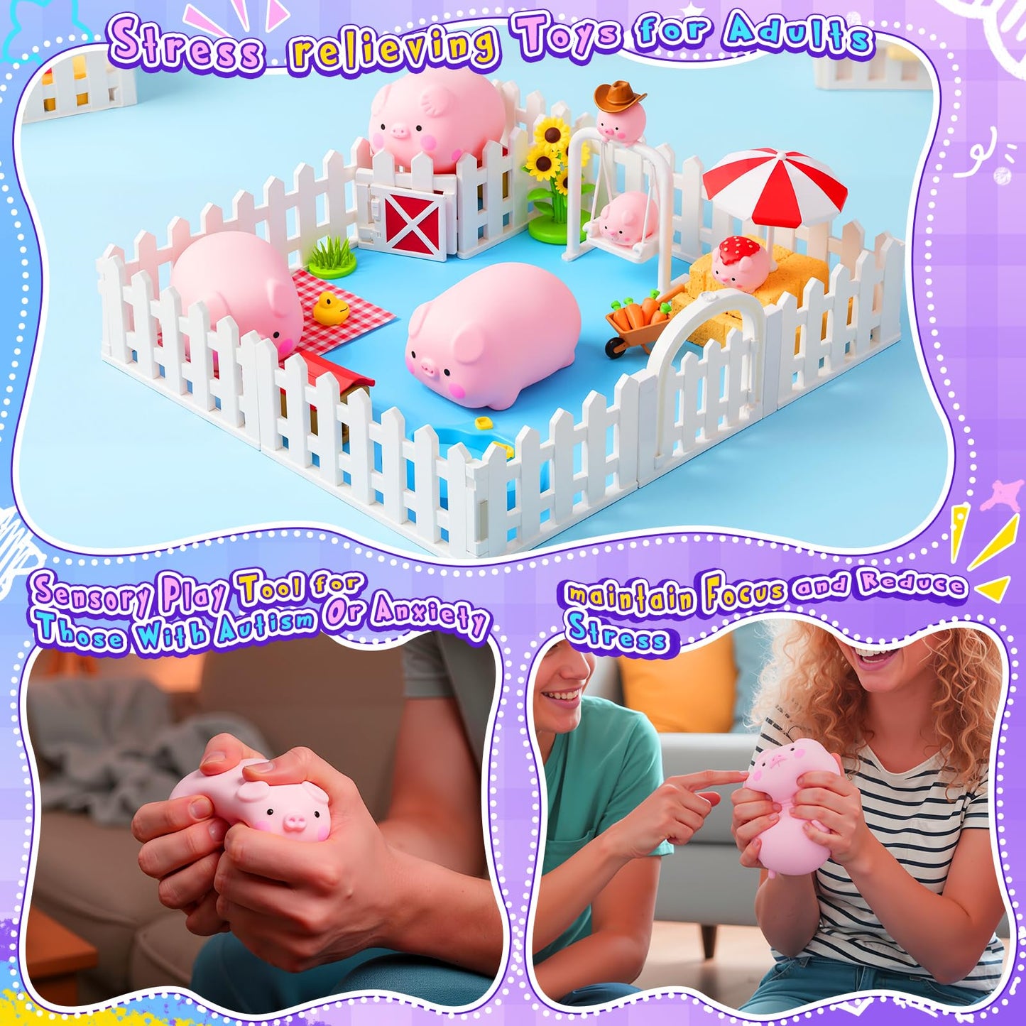 Teyva Daily 20-Piece Pink Pig Squeeze – Stress Relief Balls, Office Fidget & Party Favors