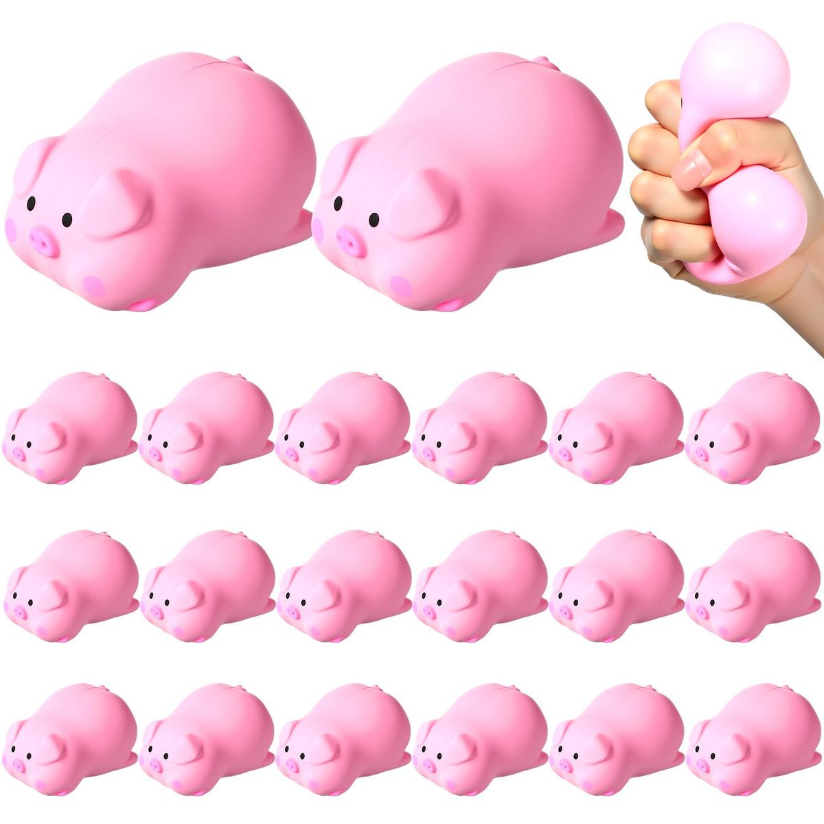 Teyva Daily 20-Piece Pink Pig Squeeze – Stress Relief Balls, Office Fidget & Party Favors