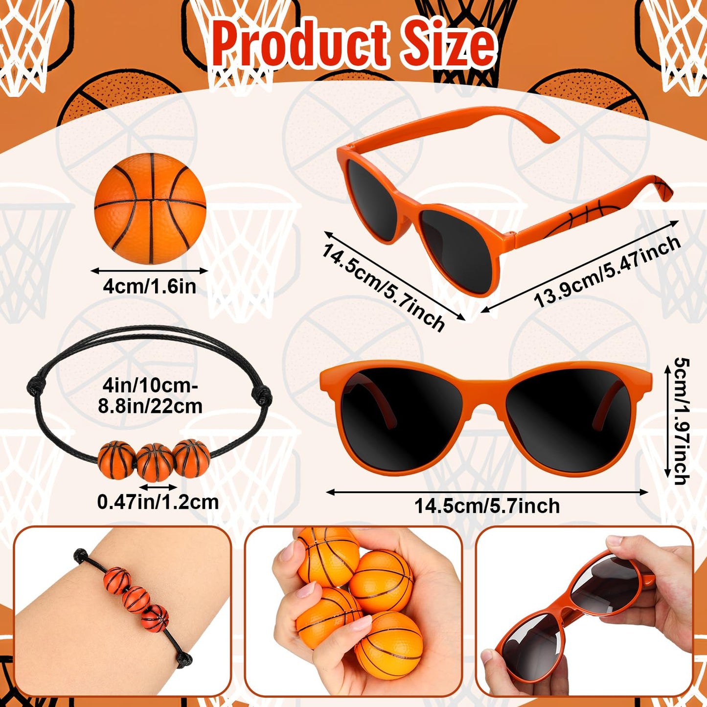 Teyva Daily 72 Pcs Basketball Senior Night Gifts Bundle — 24 Bracelets, 24 Stress Balls & 24 Glasses