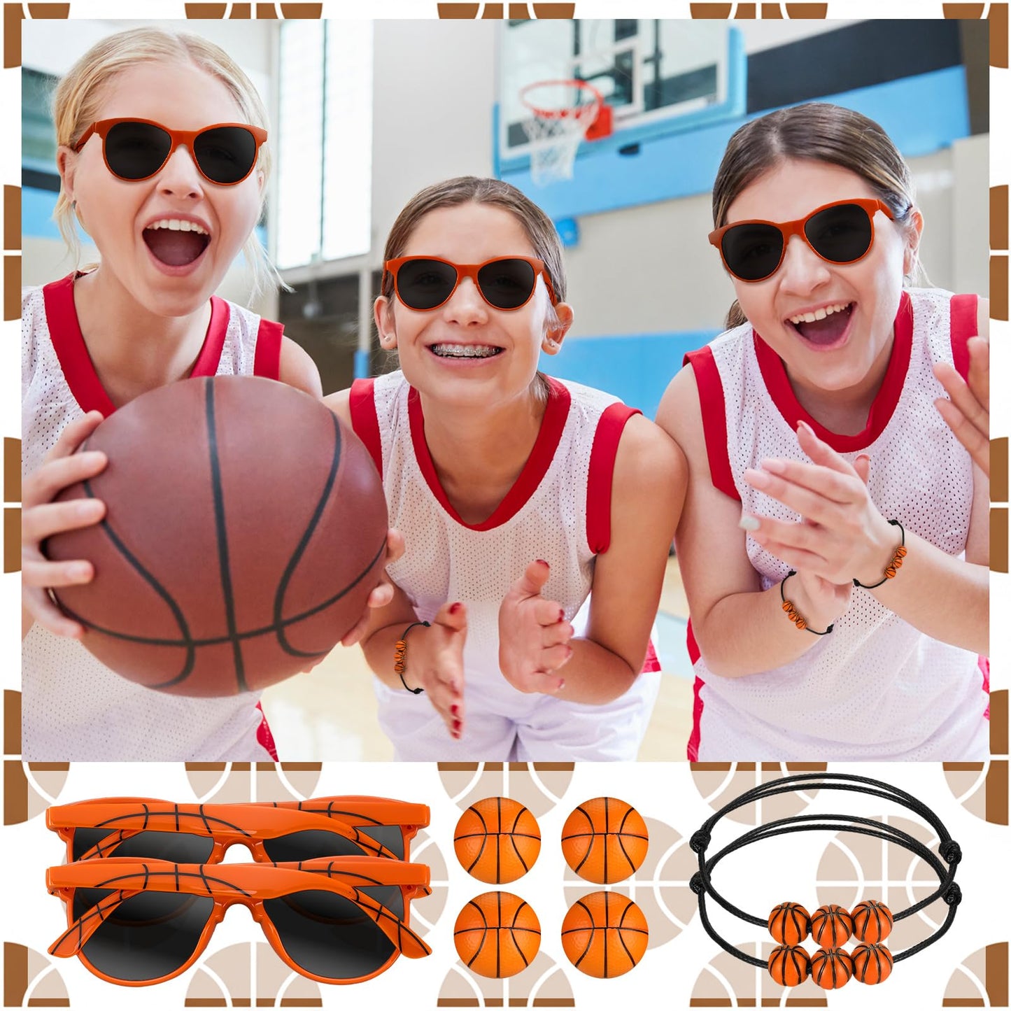Teyva Daily 72 Pcs Basketball Senior Night Gifts Bundle — 24 Bracelets, 24 Stress Balls & 24 Glasses