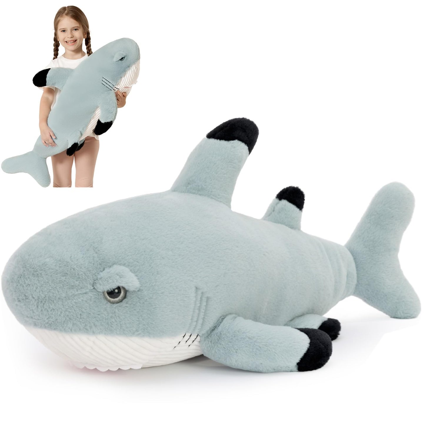 Tezituor 32in Great White Shark Plush – Large Shark Stuffed Animal & Pillow