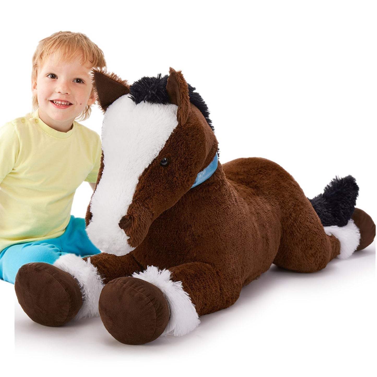 Tezituor 35-Inch Large Horse Plush Toy – Realistic Chocolate Pony Body Pillow