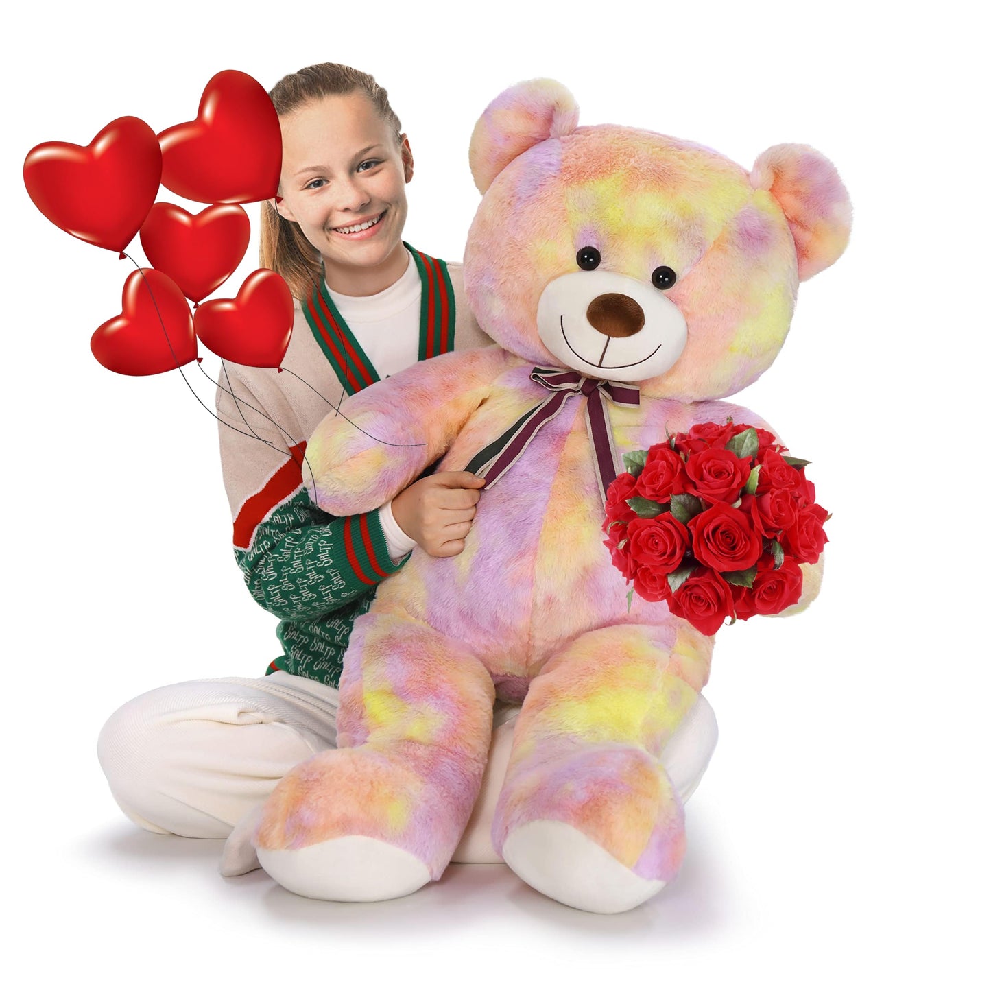 Tezituor 40in Giant Teddy Bear – Rainbow Yellow Plush, Large Huggable Toy for Baby Showers, Christmas & More