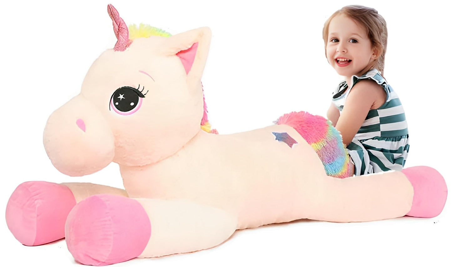 Tezituor 43'' Big Unicorn Plush Toy – Off-White Giant Unicorn Stuffed Animal