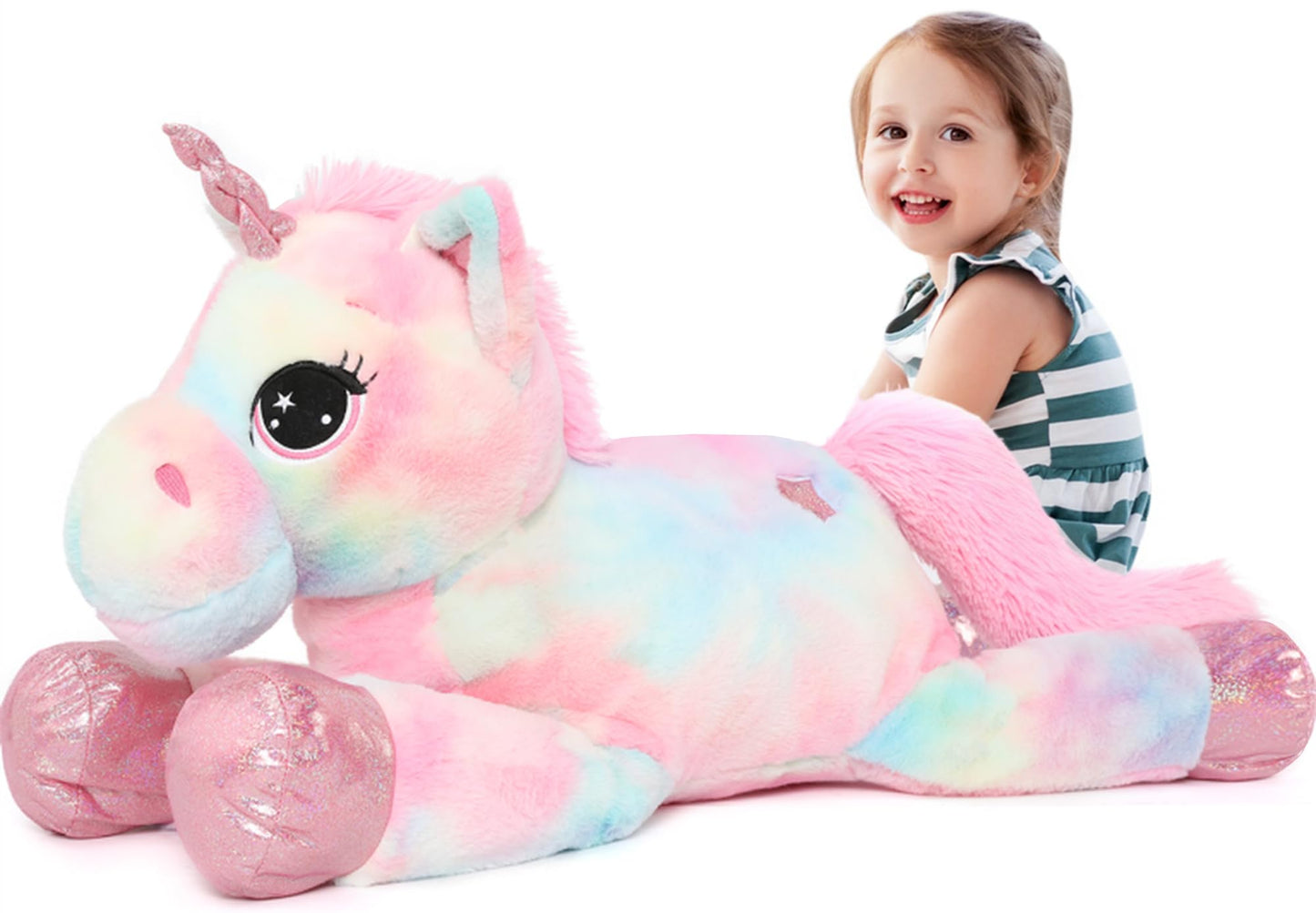 Tezituor 43in Giant Unicorn Plush – Rainbow Pink Unicorn Toy for Girls, Big Gift & Decor