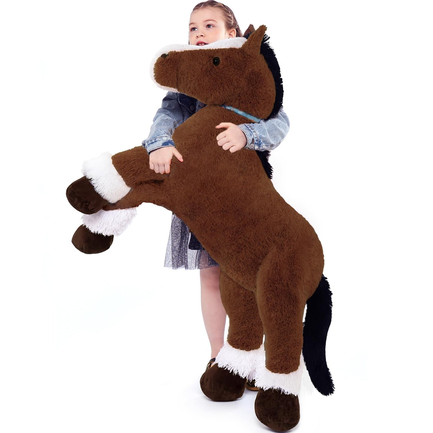 Tezituor 4ft Realistic Horse Plush Pillow – Giant Chocolate Pony for Kids