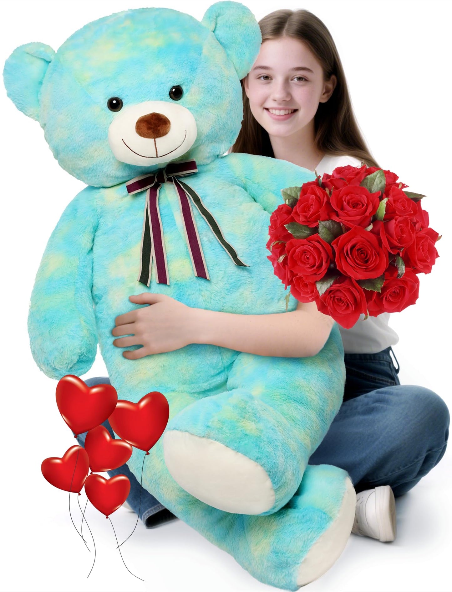 Tezituor 52in Giant Teddy Bear – Life-Size Plush Toy, Rainbow Green Gift for Valentine, Christmas, Birthday