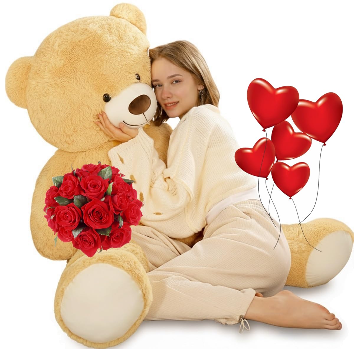 Tezituor 52in Giant Teddy Bear Stuffed Animal – Ultra-Soft Life Size Plush for Gifts, Decor & Cozy Hugs