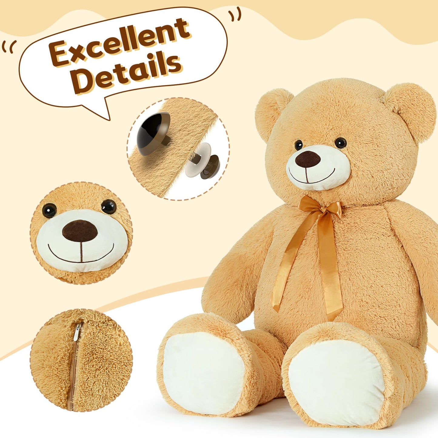 Tezituor 52in Giant Teddy Bear Stuffed Animal – Ultra-Soft Life Size Plush for Gifts, Decor & Cozy Hugs