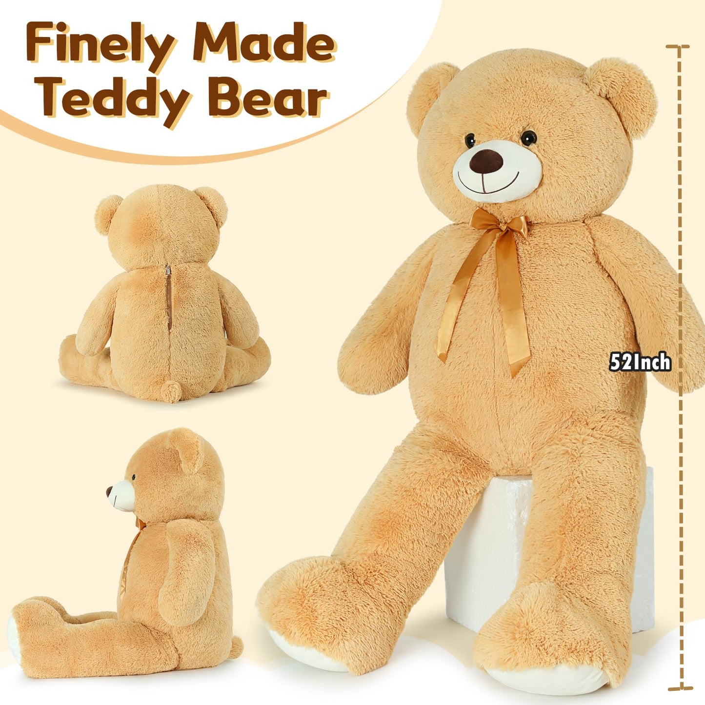 Tezituor 52in Giant Teddy Bear Stuffed Animal – Ultra-Soft Life Size Plush for Gifts, Decor & Cozy Hugs