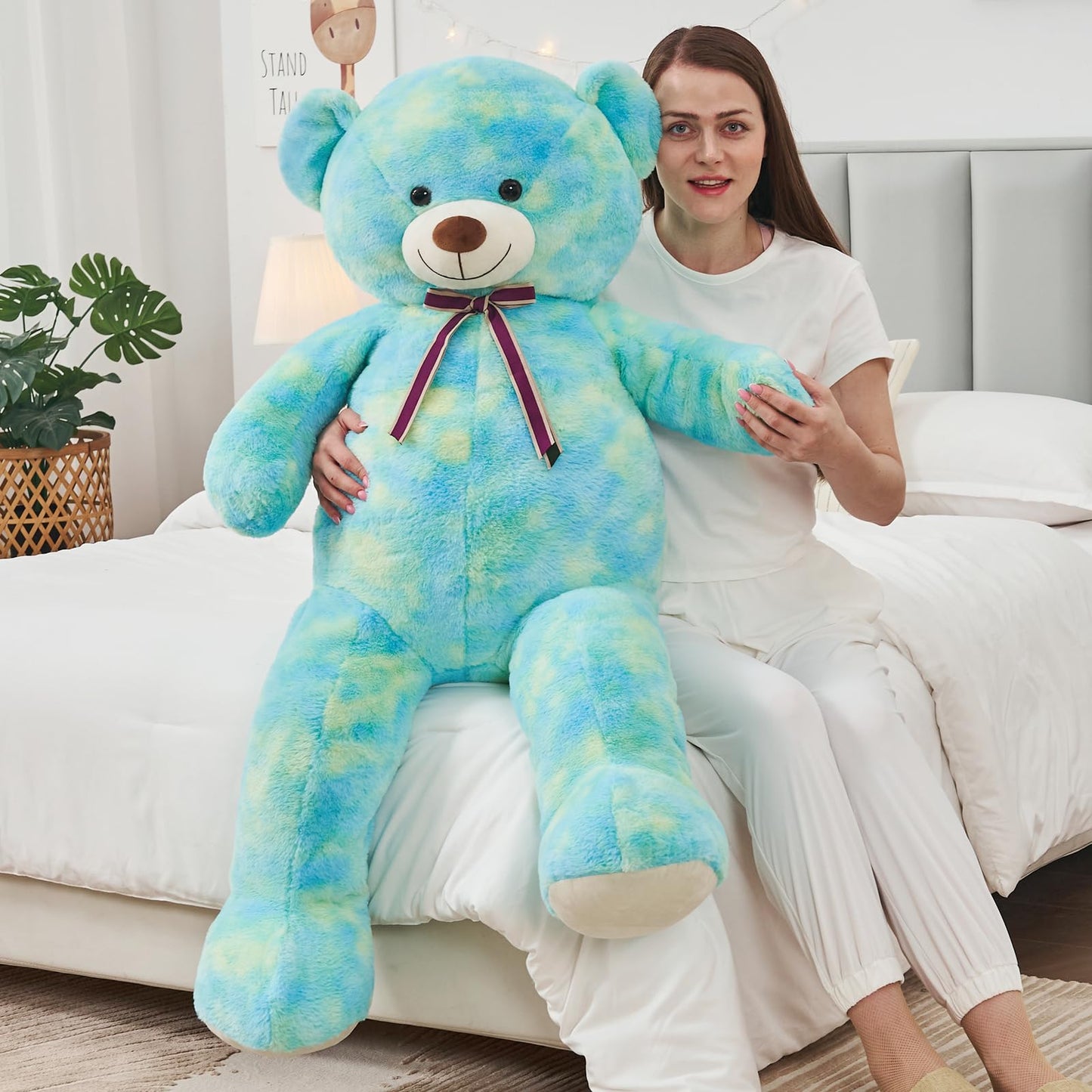 Tezituor 52in Giant Teddy Bear – Life-Size Plush Toy, Rainbow Green Gift for Valentine, Christmas, Birthday