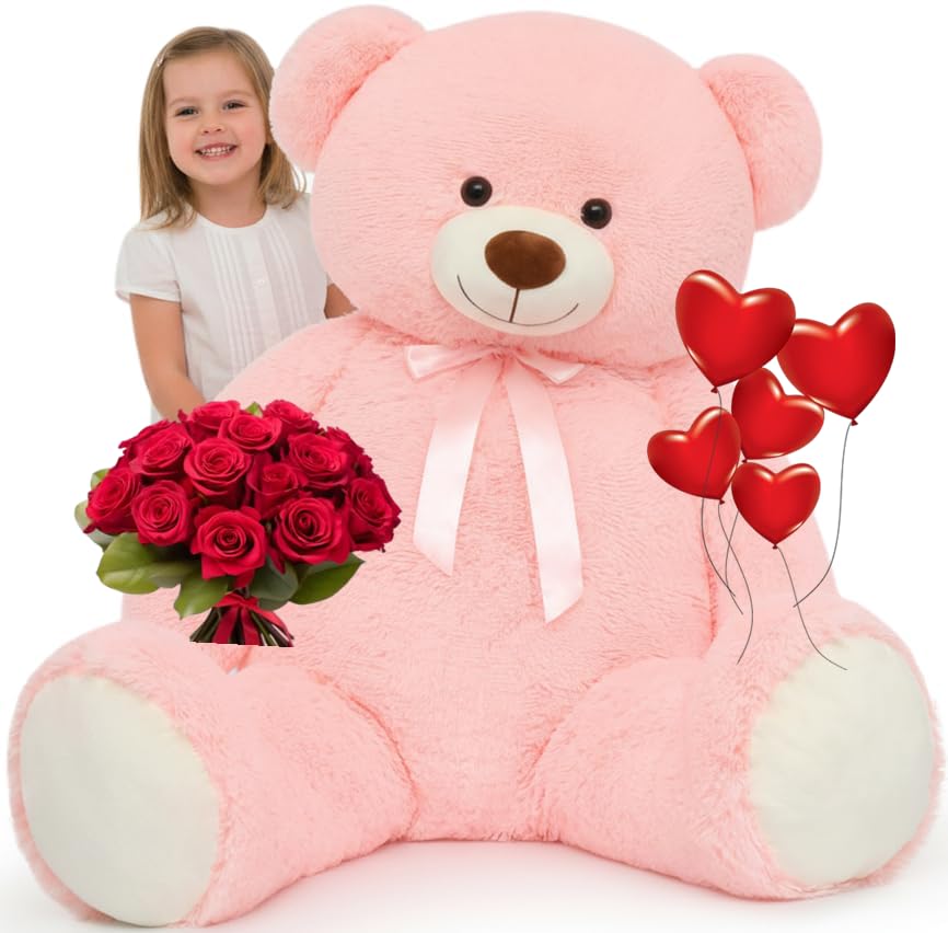 Tezituor 59-Inch Valentines Pink Giant Teddy Bear | 5ft Soft Plush Gift