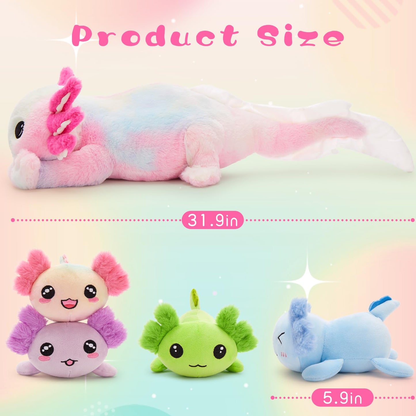 Tezituor Axolotl Giant Plush — 31.5-Inch Glow-in-the-Dark Salamander with 4 Babies