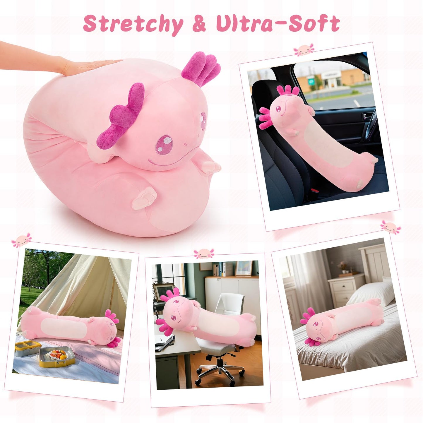 Tezituor Long Axolotl Plush Body Pillow — 39.5-Inch Giant Pink Cuddle Pillow