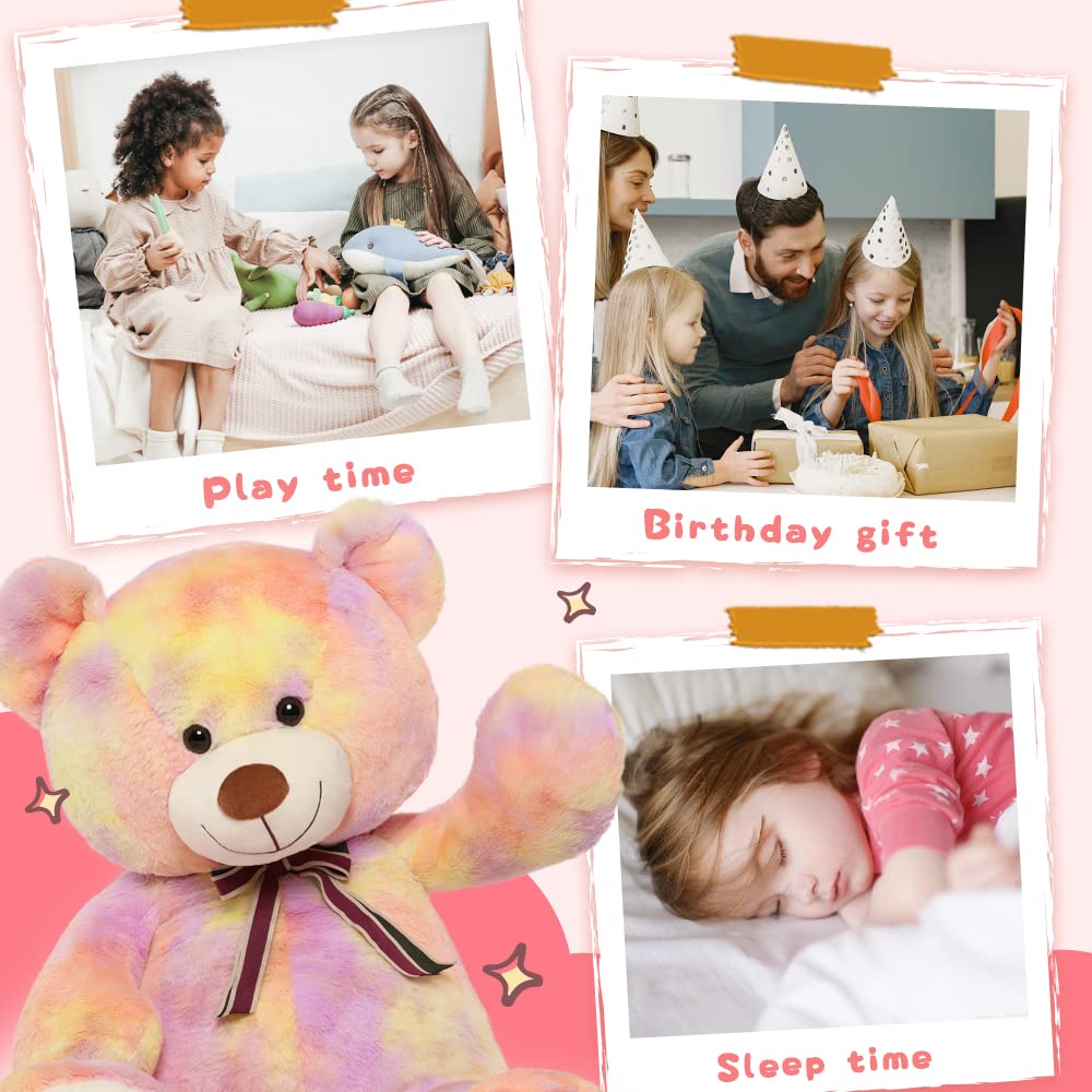 Tezituor 40in Giant Teddy Bear – Rainbow Yellow Plush, Large Huggable Toy for Baby Showers, Christmas & More
